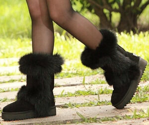 AUSLAND Waterproof Genuine Suede Platform Boots for Women Furry Winter Short...